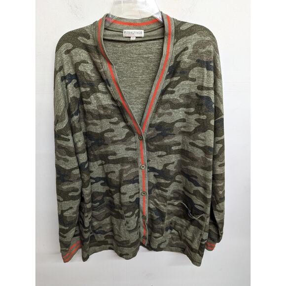 PJ Salvage Womens Cardigan Sweater Camouflage Button Front Pockets Size Medium - Picture 1 of 7